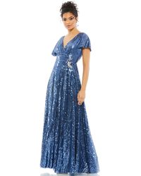 Mac Duggal - Sequined Butterfly Sleeve Wrap Over A Line Gown - Lyst