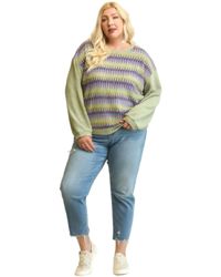 Fashnzfab - Novelty Knit And Solid Knit Mixed Loose Top With Drop Down Shoulder - Lyst