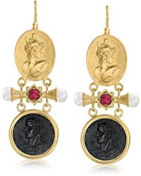 Ross-Simons - Italian Tagliamonte Onyx And . Ruby Drop Earrings With Cultured Pearls - Lyst