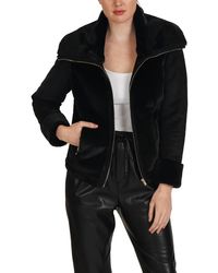 Love Token - Eliza Faux Suede/fur Zippered Jacket In Black - Lyst