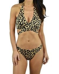 MILLY - Leopard Wrap Halter Bikini Top - Lyst