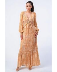 TRUEDAMES - Printed V Neck Self Belted Side Cut Out Ruffled Maxi Dress - Lyst