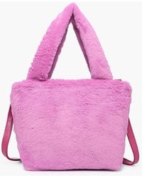Jen & Co. - Fuzzy Dual Handle Satchel Bag With Strap - Lyst