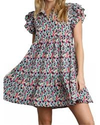 Umgee - Abstract Ruffled Sleeve Tiered Short Dress - Lyst
