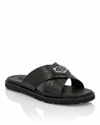 Philipp Plein - Leather Slippers Criss-Cross Cocco - Lyst
