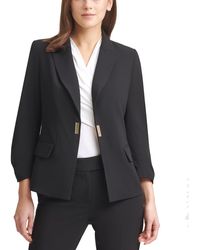 DKNY - Petites Woven Snap Front One-button Blazer - Lyst