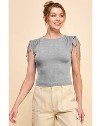 TRUEDAMES - Ruching Shoulder Ribbed Top - Lyst