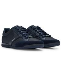 BOSS - Mixed-Material Trainers With Suede And Faux Leather - Lyst
