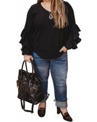 Ivy Jane - Ruffled Sleeve V Neck Top - Lyst