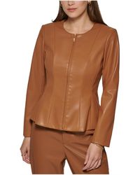 DKNY - Faux Leather Lightweight Soft Shell Jacket - Lyst
