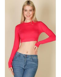 TRUEDAMES - Crew Neck Long Sleeve Cropped Top - Lyst