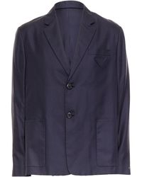 Prada - Silk Tonal Triangle Patch Single Breasted Blazer - Lyst