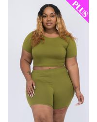 Fashnzfab - Plus Size Short Sleeve Crop Top & Shorts Set - Lyst