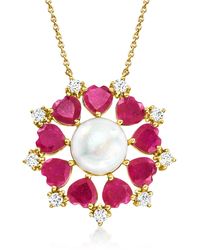 Ross-Simons - 10.5-11mm Cultured Pearl And Ruby Necklace With . White Topaz - Lyst