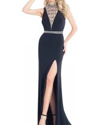 Rachel Allan - Beaded Jersey Evening Gown With High Slit - Lyst