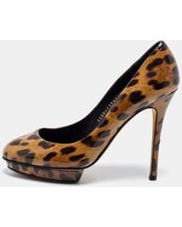Gina - Leopard Print Patent Leather Round Toe Pumps - Lyst