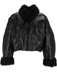 ELEH - Glossy Cropped Plush Detailed Jacket - Lyst