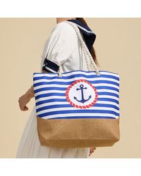 Fashnzfab - Anchor Printed Striped Rope Handle Beach Tote Bag - Lyst