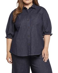 NYDJ - Plus Collar Denim Button-Down Top - Lyst