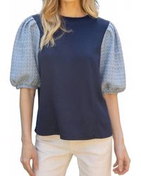 Voya - Tweed Puff Sleeve Knit Top - Lyst