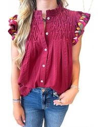 Thml - Button Up Embroidery Flutter Sleeve Top - Lyst