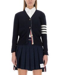 Thom Browne - V-Neck Cardigan With Striped Sleeve Design - Lyst