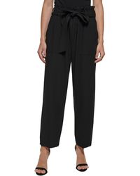 DKNY - Petites Belted High Rise Straight Leg Pants - Lyst