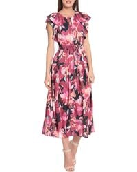 Maggy London - Floral Pleated Midi Dress - Lyst