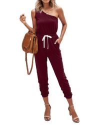 TRUEDAMES - One Shoulder Sleeveless Elastic Waist Jumpsuit - Lyst