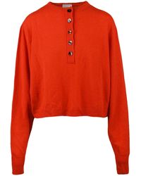 Alysi - Short Serafino Knit Sweater With Tortoiseshell Button Placket - Lyst