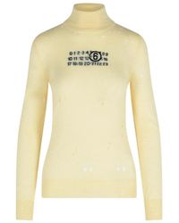 MM6 by Maison Martin Margiela - Cream Virgin Wool Turtleneck Sweater - Lyst