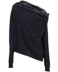 Alberta Ferretti - Asymmetrical Top With Draped Satin Neckline And Virgin Wool Body - Lyst