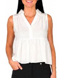 Doe And Rae - Textured Cotton Collared Split V-Neck Sleeveless Top - Lyst