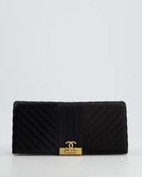 Chanel - Satin Long-line Clutch Bag With Brushed Gold Hardware And Cc Detail - Lyst
