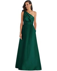 Alfred Sung - Draped One-shoulder Satin Maxi Dress With Pockets - Lyst