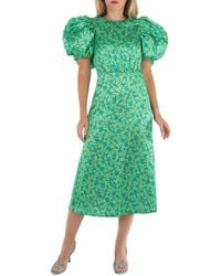 ROTATE BIRGER CHRISTENSEN - Midi Dress With Floral Print And Puffed Sleeve - Lyst