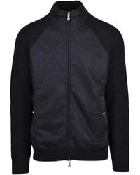 Eleventy - Wool Coat With Front Zip And Ribbed Sleeves - Lyst