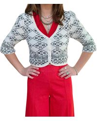 KLD - Printed Crop Knit Cardigan - Lyst