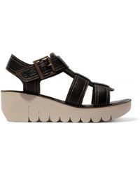 Fly London - Yudd236Fly Bumblebee Leather Sandals Espadrille Platform Wedges - Lyst