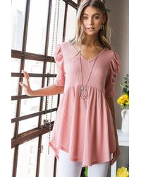 TRUEDAMES - Full Size Waffle Knit V-Neck Babydoll Top - Lyst