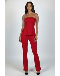 TRUEDAMES - Ribbed Slit Tube Top & High-Waist Flare Pants Set - Lyst