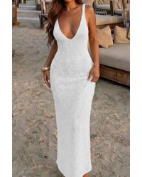 TRUEDAMES - Solid V Neck Halter Cross Back Maxi Dress - Lyst