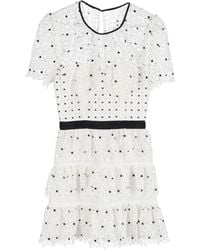 Self-Portrait - Tiered Polka Dot Floral Lace Ruffle Mini Dress - Lyst