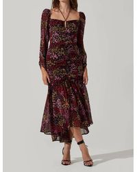 Astr - Athena Floral Ruched Long Sleeve Midi Dress - Lyst
