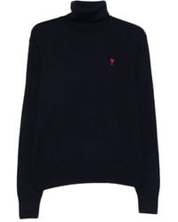 Ami Paris - Ribbed High-Neck Turtleneck Sweater With Embroidered Logo - Lyst