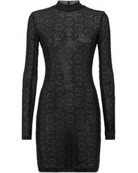 Philipp Plein - Tulle Long-Sleeved Mini Dress Monogram Strass - Lyst