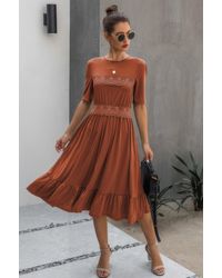 TRUEDAMES - Round Neck Lace Detail Ruffle Hem Midi Dress - Lyst