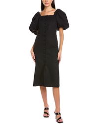 Sea Diego Puff-sleeve Patchwork Denim Midi Dress in Blue | Lyst