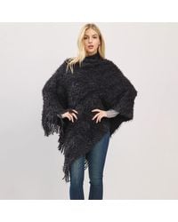 TRUEDAMES - Fringe Hem Fuzzy Knit Poncho - Lyst