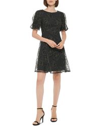 DKNY - Embroidered Mesh Fit & Flare Dress - Lyst